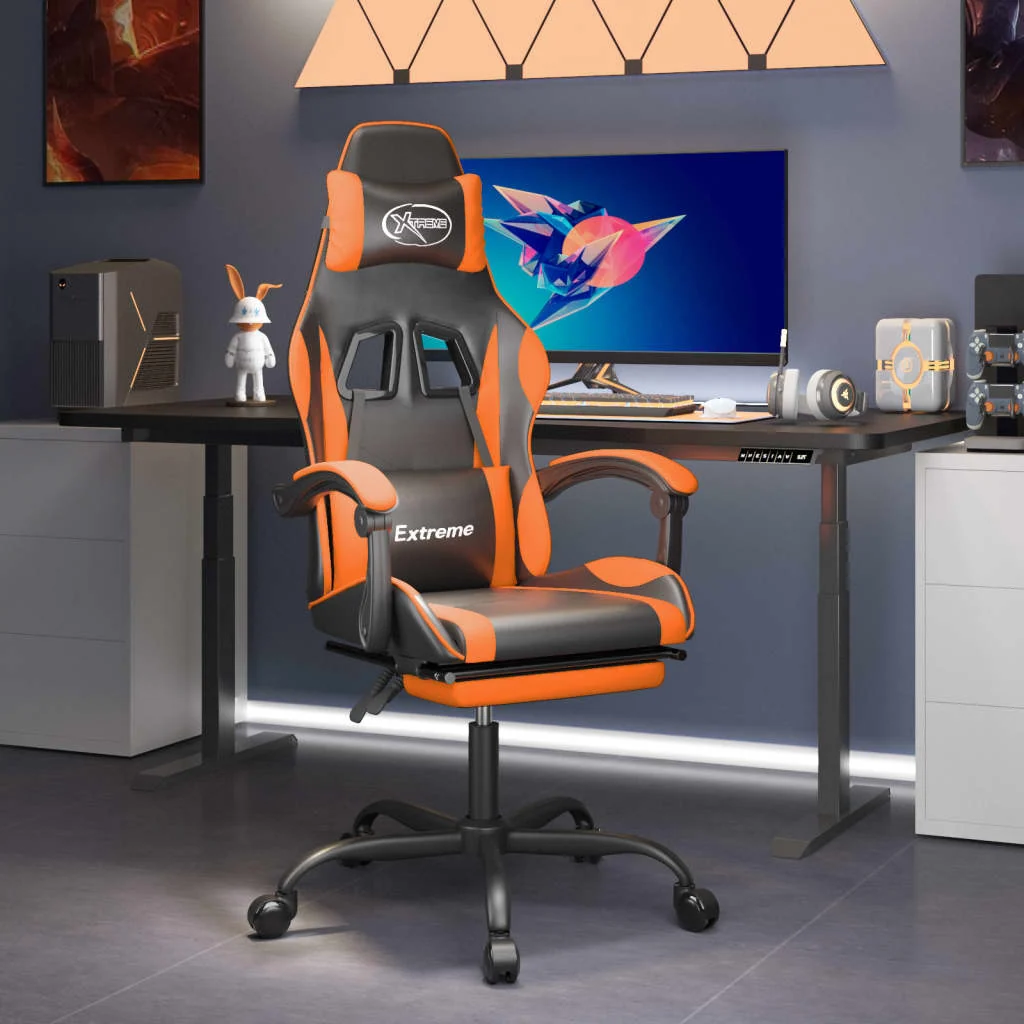 Drejelig Gamingstol Med Fodstøtte Kunstlæder Sort Orange