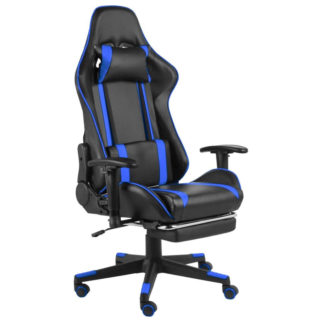Drejelig Gamingstol Med Fodstøtte Pvc Blå Sort