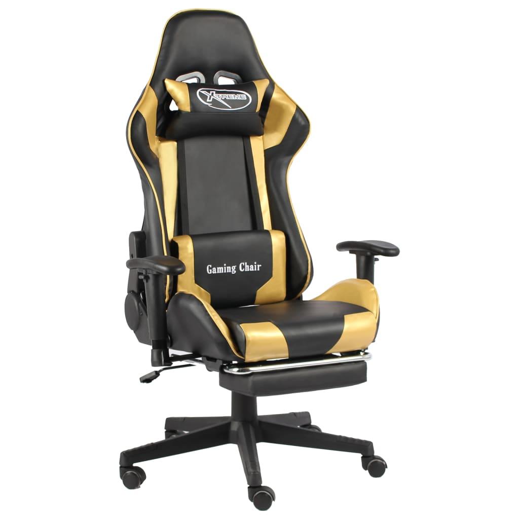 Drejelig Gamingstol Med Fodstøtte Pvc Guld Sort