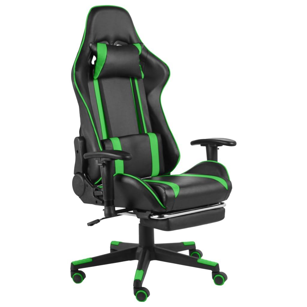 Drejelig Gamingstol Med Fodstøtte Pvc Sort Grøn