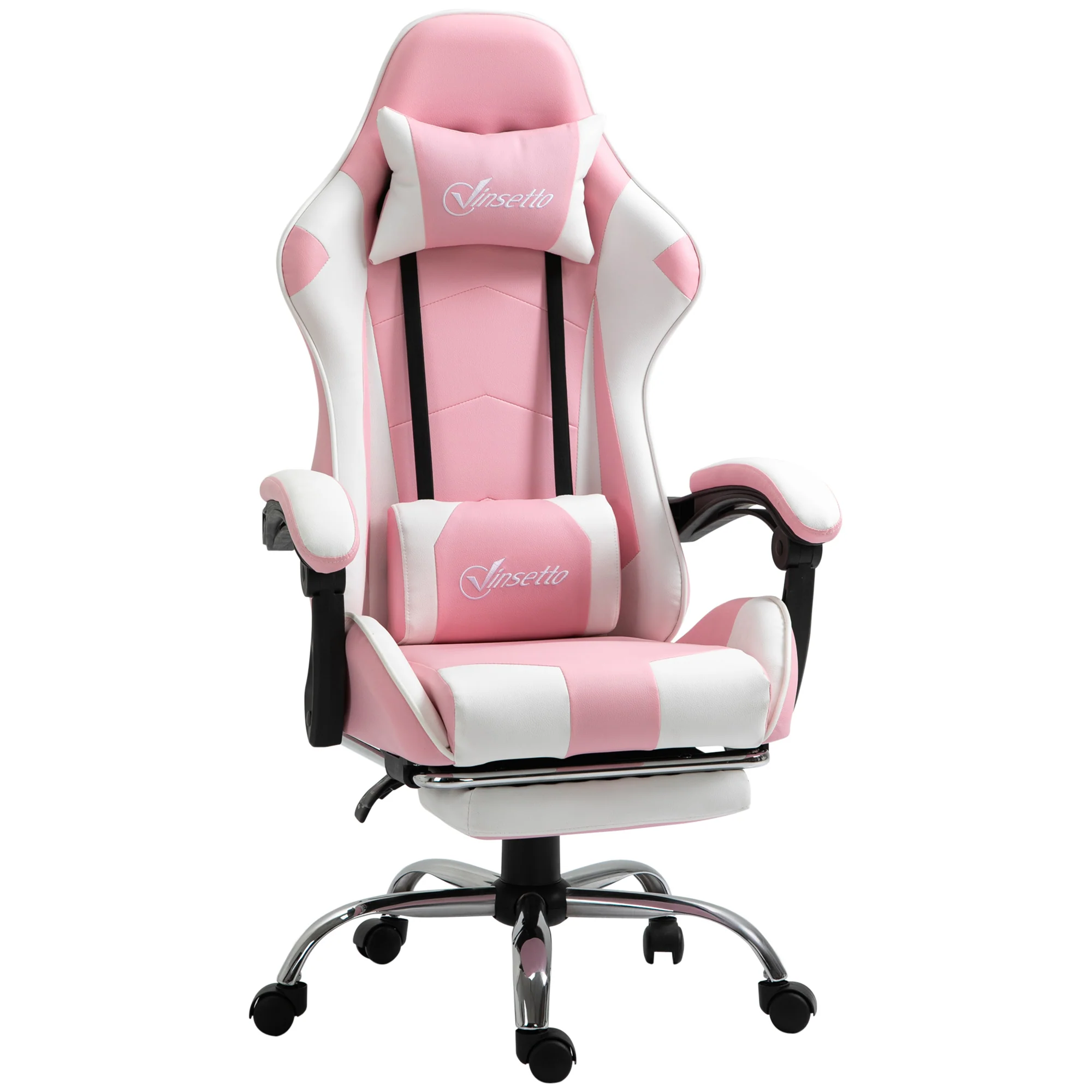 Ergonomisk Gamingstol Med Fodstøtte Pink Hvid