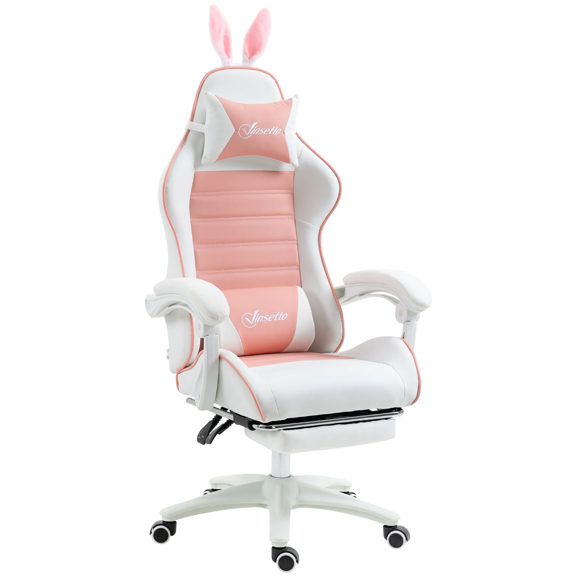 Gaming Chair Ergonomisk Gamerstol Med Lændestøtte Fodstøtte Pude Med Kaninører Pink
