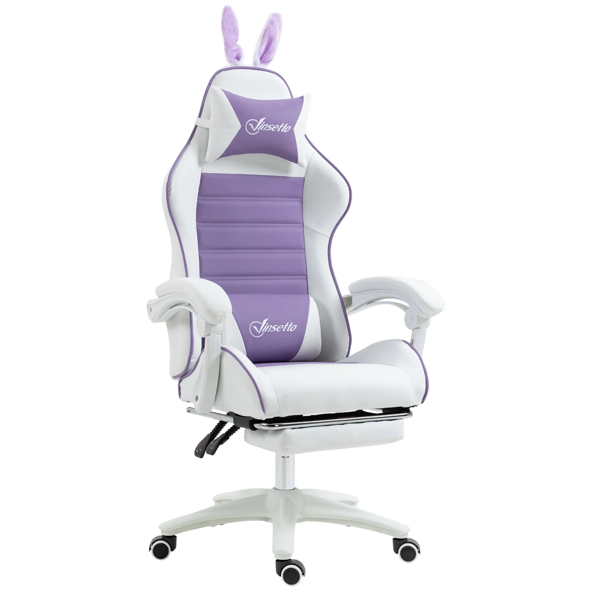 Gamingstol Ergonomisk Med Lændestøtte Fodstøtte Pude Med Kaninører Lilla