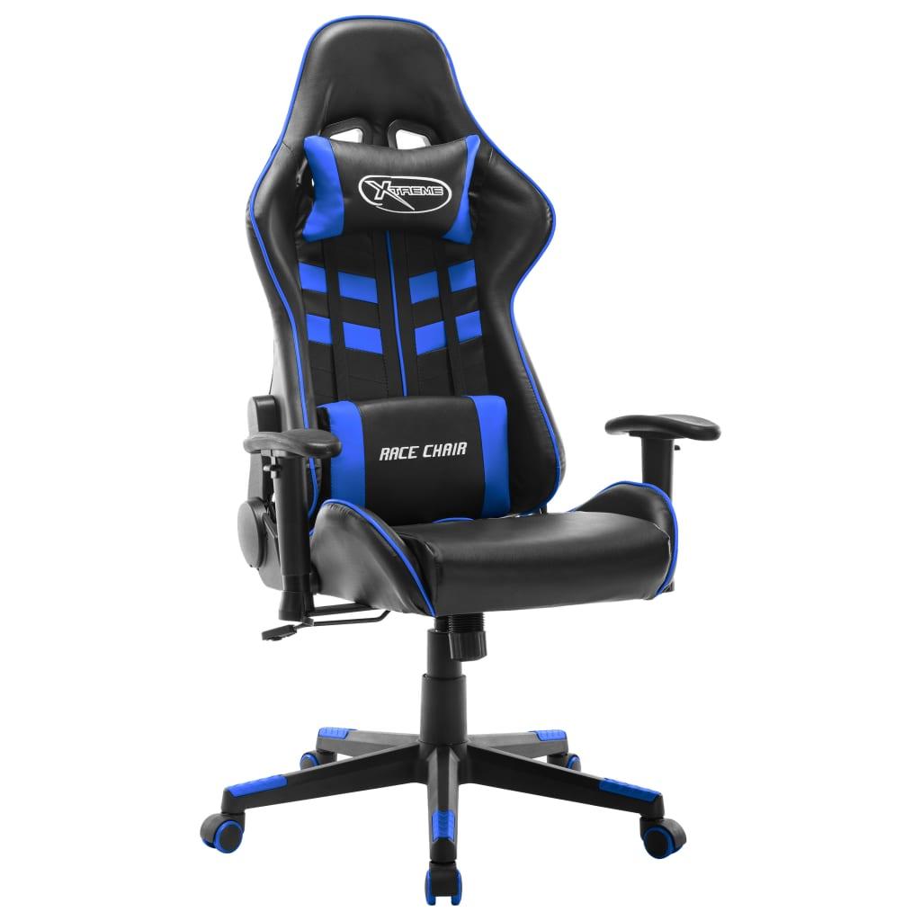 Gamingstol Kunstlæder Sort Blå Højdejusterbar Gamer Stol