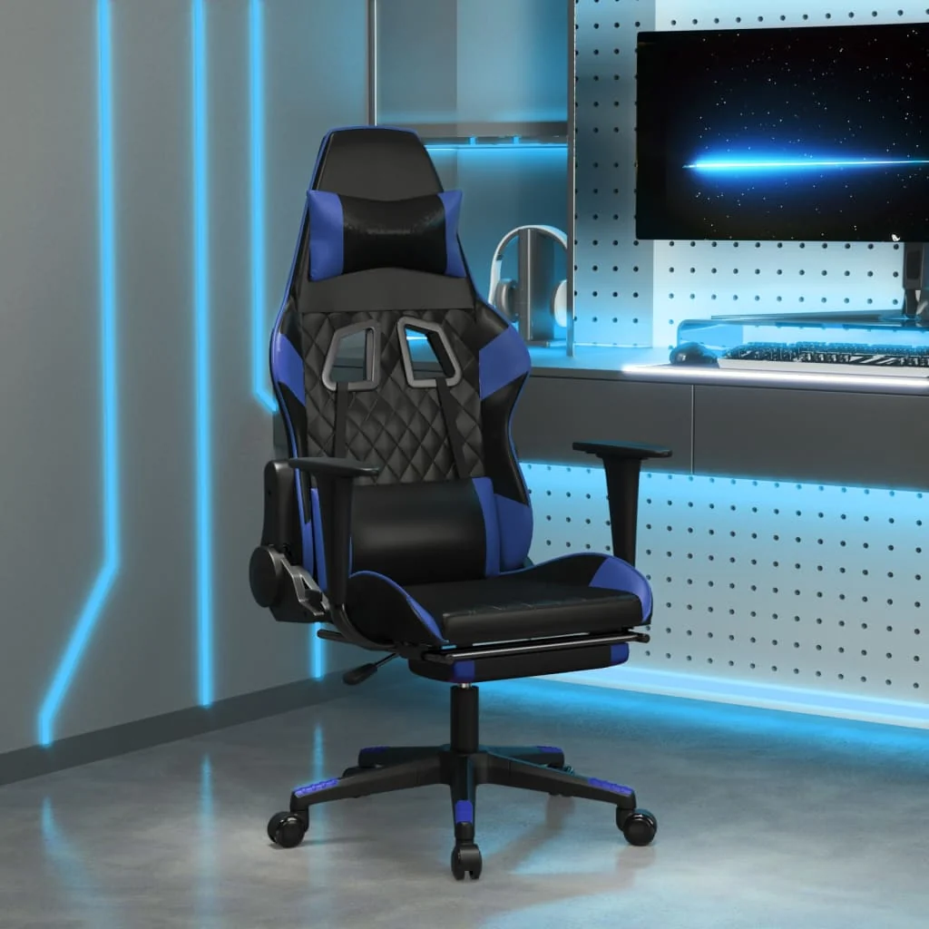 Gamingstol Massagefunktion Fodstøtte Kunstlæder Hvid Sort