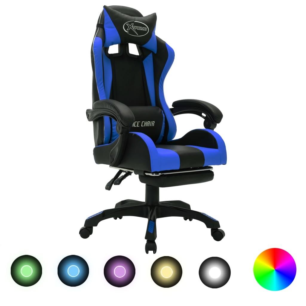 Gamingstol Med Led Lys Rgb Kunstlæder Blå Sort
