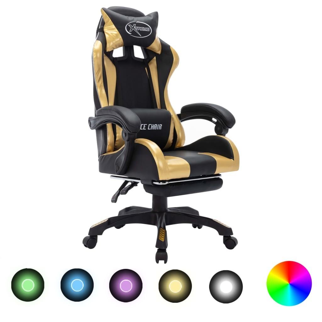 Gamingstol Med Led Lys Rgb Kunstlæder Guld Sort