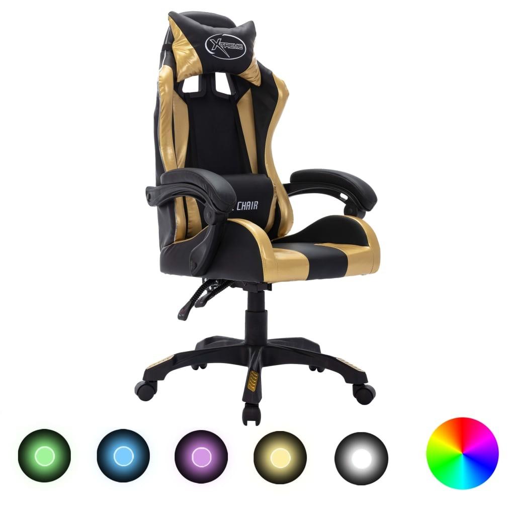 Gamingstol Med Led Lys Rgb Kunstlæder Guldfarvet Sort
