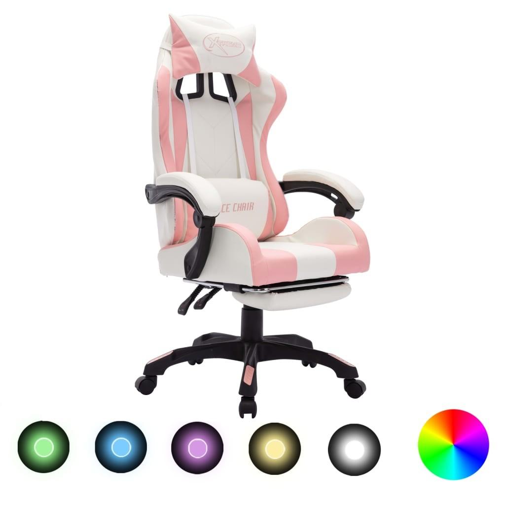 Gamingstol Med Led Lys Rgb Kunstlæder Pink Hvid