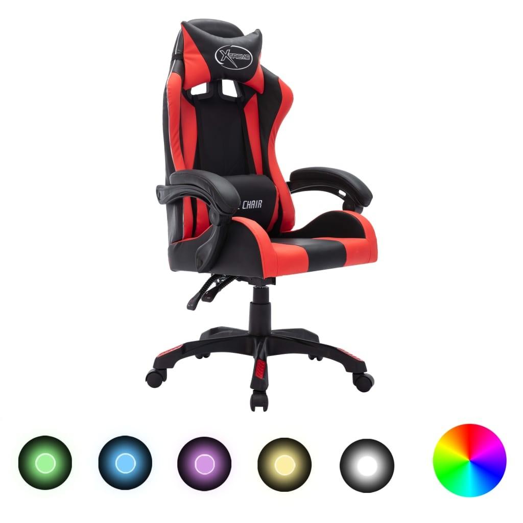 Gamingstol Med Led Lys Rgb Kunstlæder Rød Sort