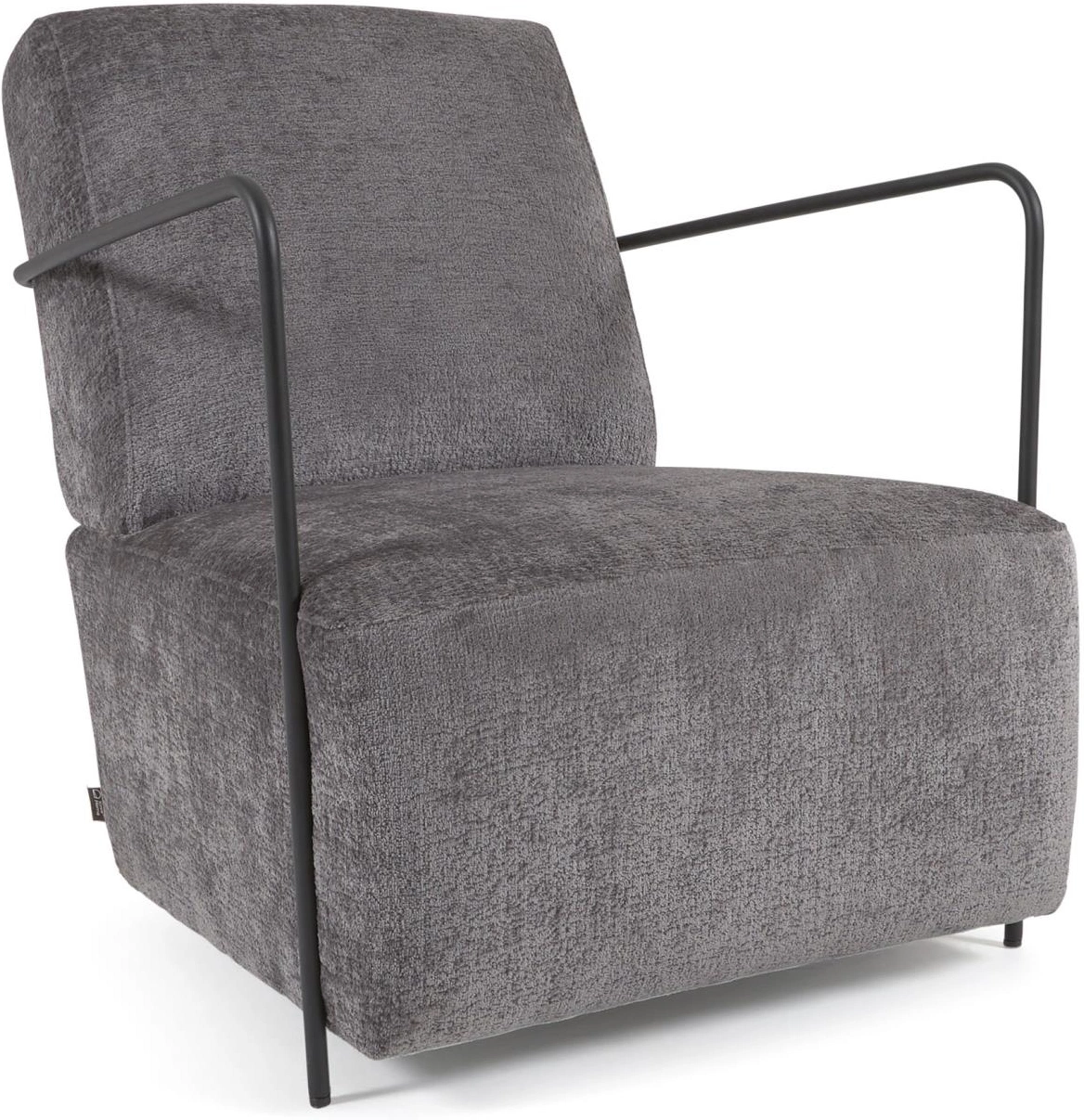 Lænestol Gamerstol Kave Home Gamer Grå Chenille Bæredygtig Med Sort Metalkonstruktion Rustik Kolonial Vintage