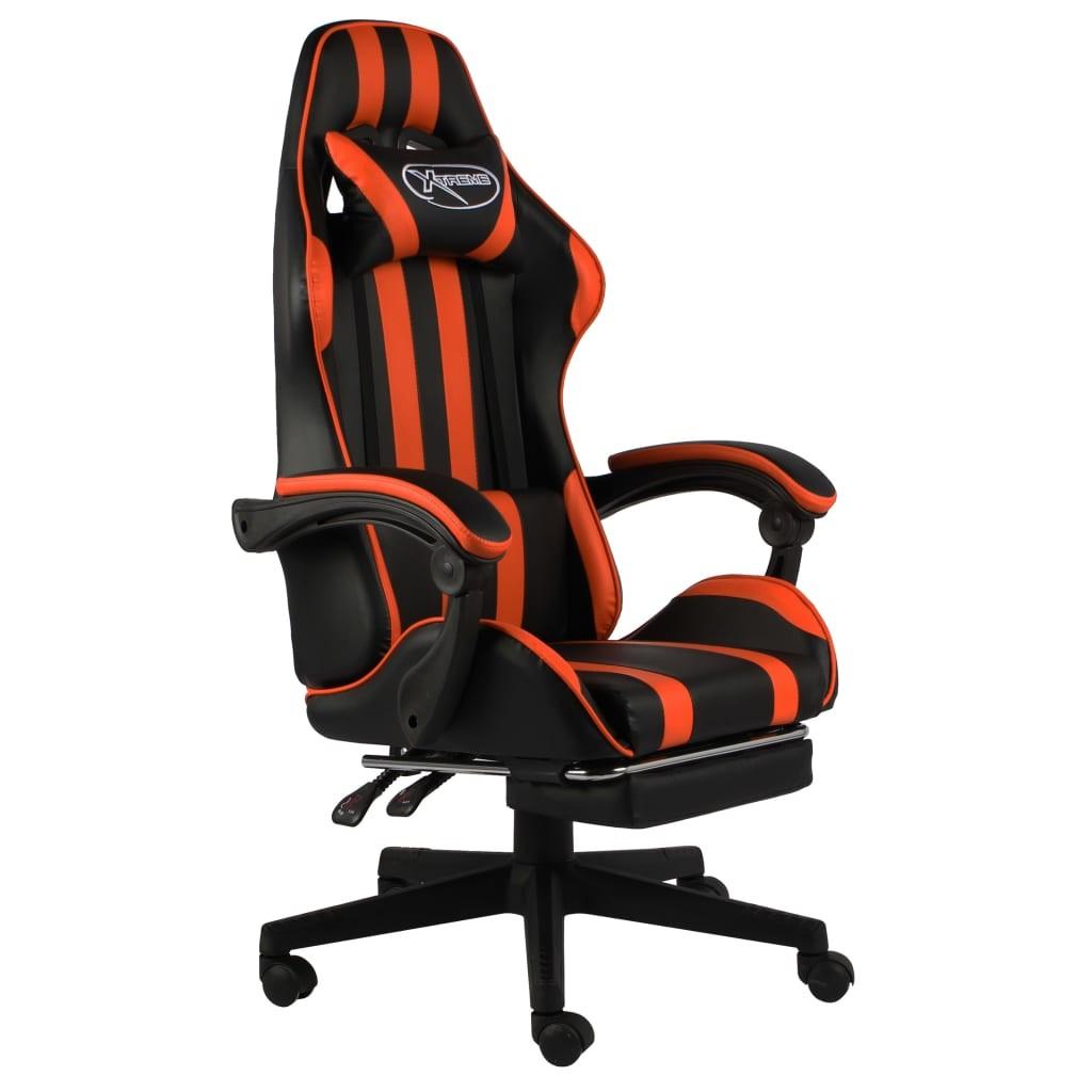 Racerstol Med Fodstøtte Kunstlæder Sort Orange Højdejusterbar Gamerstol Til Kontor